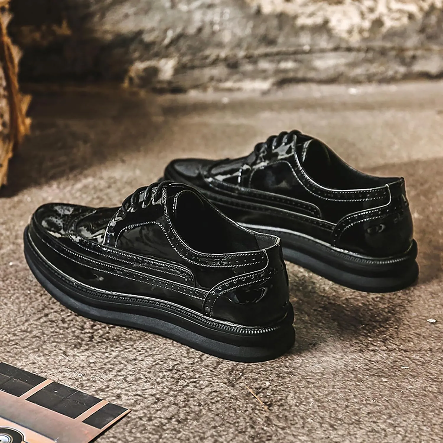 Men's Casual Wingtip Dress Sneakers Orthopedic Classic Leather Dress Shoes for Men Fashion Platform Wingtip Brogue Oxford for Men