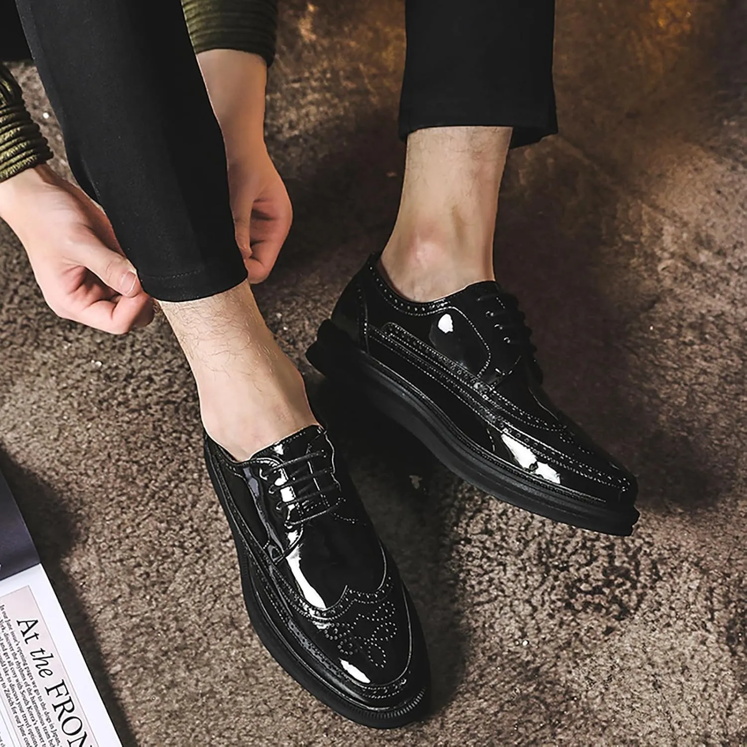 Men's Casual Wingtip Dress Sneakers Orthopedic Classic Leather Dress Shoes for Men Fashion Platform Wingtip Brogue Oxford for Men