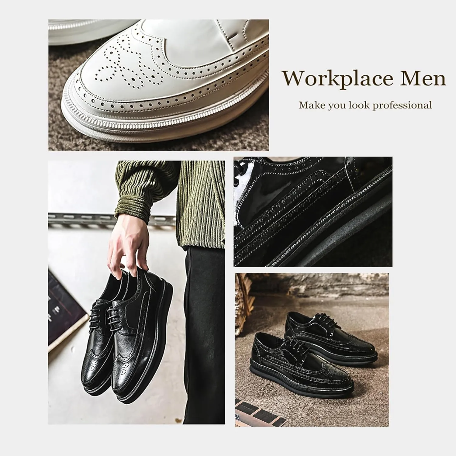 Men's Casual Wingtip Dress Sneakers Orthopedic Classic Leather Dress Shoes for Men Fashion Platform Wingtip Brogue Oxford for Men