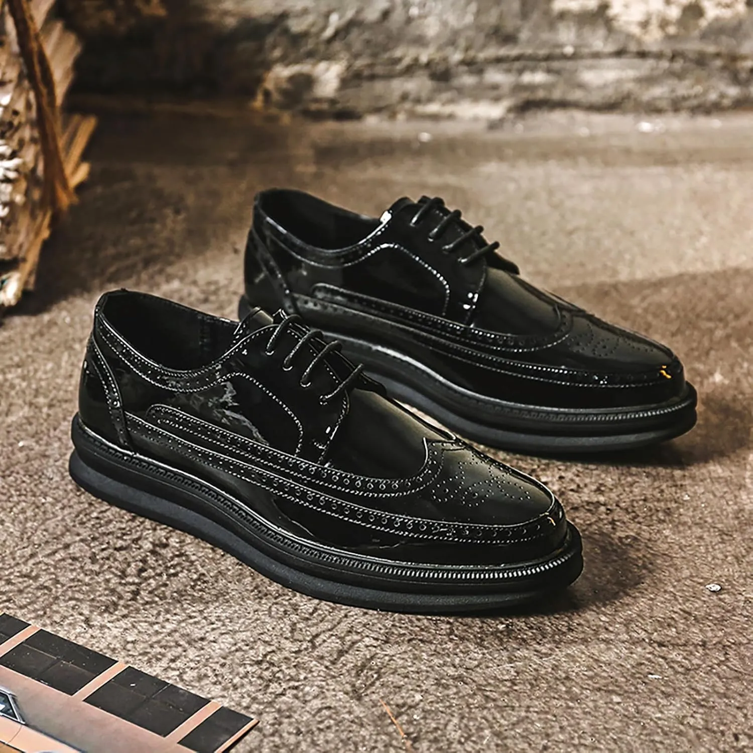 Men's Casual Wingtip Dress Sneakers Orthopedic Classic Leather Dress Shoes for Men Fashion Platform Wingtip Brogue Oxford for Men