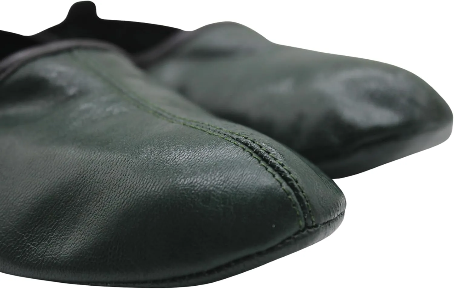 Mens Indoor Leather Slippers Dark Green Traditional Babouche House Shoes Barefoot Moccasin