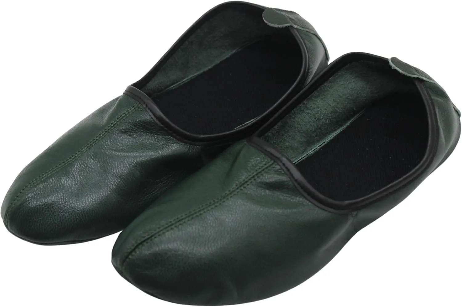 Mens Indoor Leather Slippers Dark Green Traditional Babouche House Shoes Barefoot Moccasin