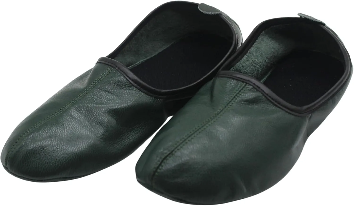 Mens Indoor Leather Slippers Dark Green Traditional Babouche House Shoes Barefoot Moccasin