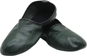 Mens Indoor Leather Slippers Dark Green Traditional Babouche House Shoes Barefoot Moccasin