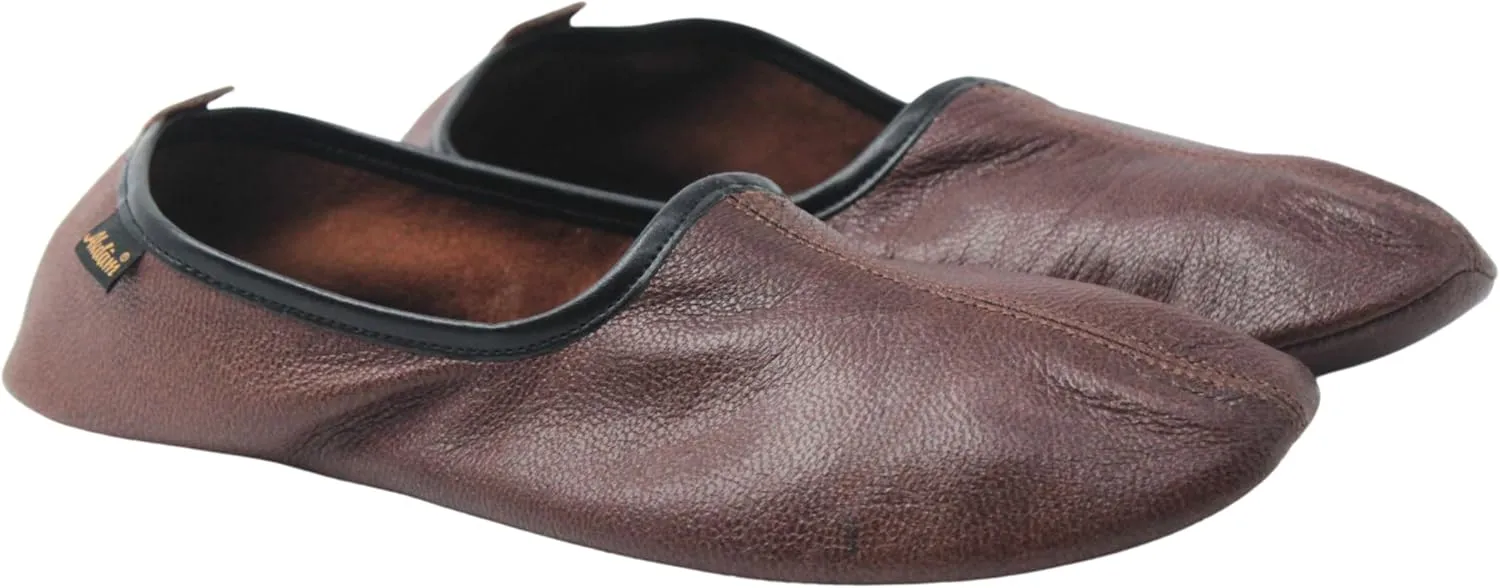 Mens Indoor Leather Slippers Traditional Babouche House Shoes Barefoot Moccasin