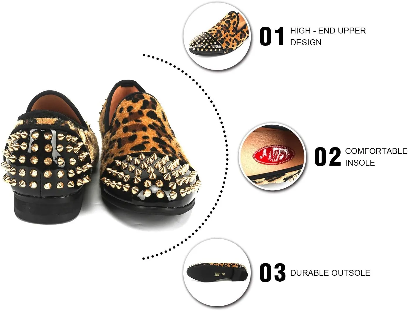Mens Leopard Loafers Leather Embroidery Spiked Slip on Dress Shoes Slipper Luxury Fashion Penny Prom