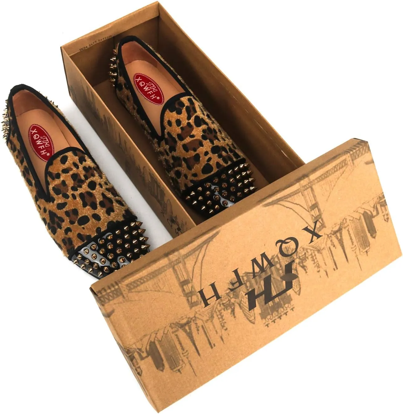 Mens Leopard Loafers Leather Embroidery Spiked Slip on Dress Shoes Slipper Luxury Fashion Penny Prom