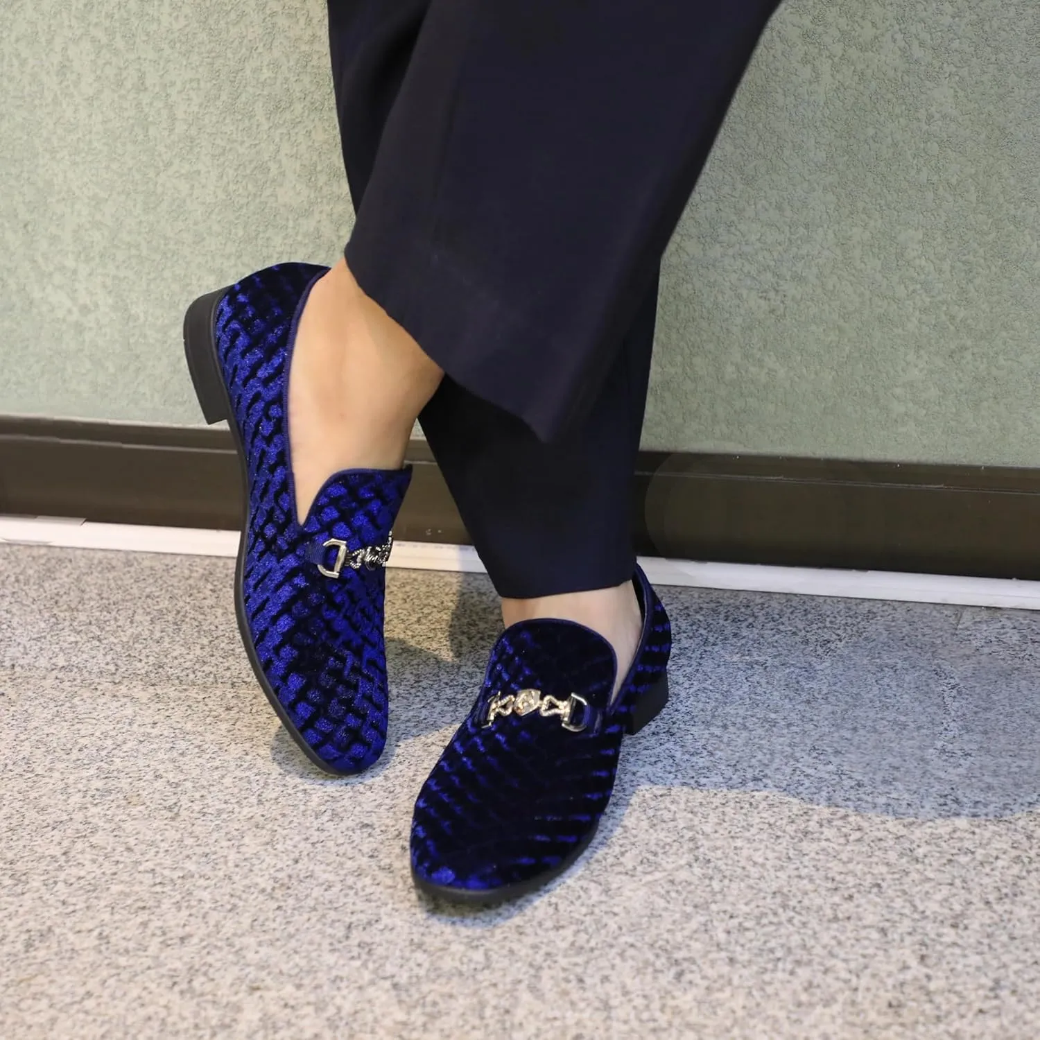 Men's Penny Slip-on Loafer Diamond-Patterned Velvet Dress Shoes Luxury Suede Smoking Slipper Party Prom Wedding Shoes