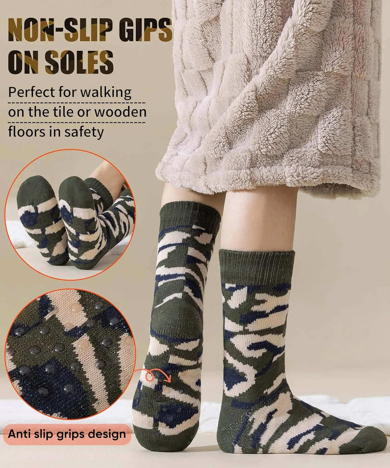 Mens Slipper Socks Non-slip Soles, Winter Soft Thick Cozy Thermal Fleece Lined Home Indoor Socks