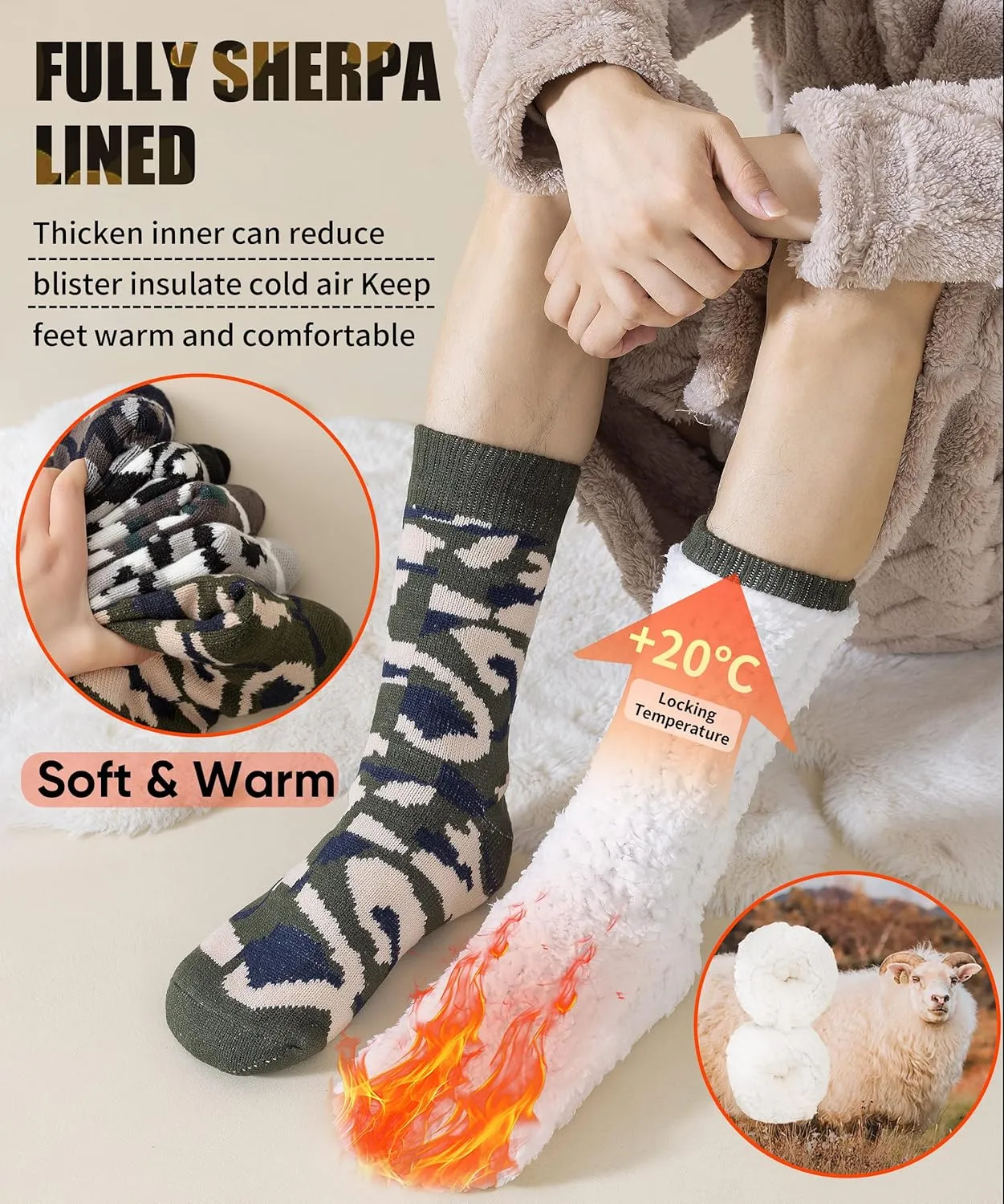 Mens Slipper Socks Non-slip Soles, Winter Soft Thick Cozy Thermal Fleece Lined Home Indoor Socks