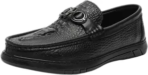 Men's Smoking Loafers – Faux Crocodile Print Leather, Round Toe, Slip-On, Lightweight, Flexible, Flat Heel, Anti-Slip Casual Shoes