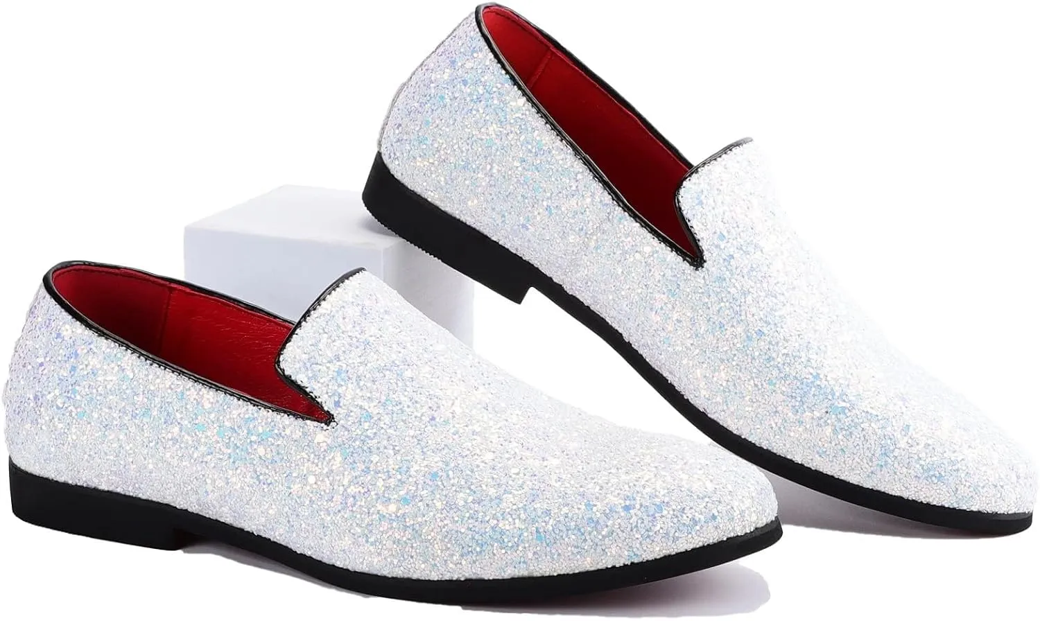 Mens Smoking Sparkling Slipper Metallic Sequins Textured Glitter Tuxedo Slip-on Prom Loafers Luxury Wedding Dress Shoes