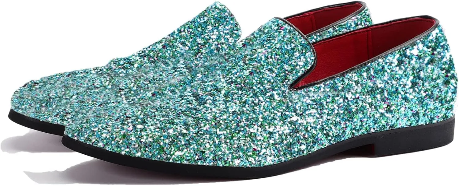 Mens Smoking Sparkling Slipper Metallic Sequins Textured Glitter Tuxedo Slip-on Prom Loafers Luxury Wedding Dress Shoes