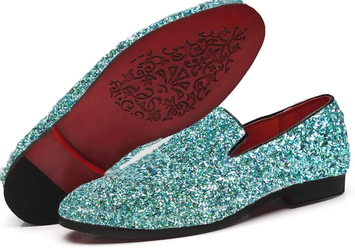 Mens Smoking Sparkling Slipper Metallic Sequins Textured Glitter Tuxedo Slip-on Prom Loafers Luxury Wedding Dress Shoes