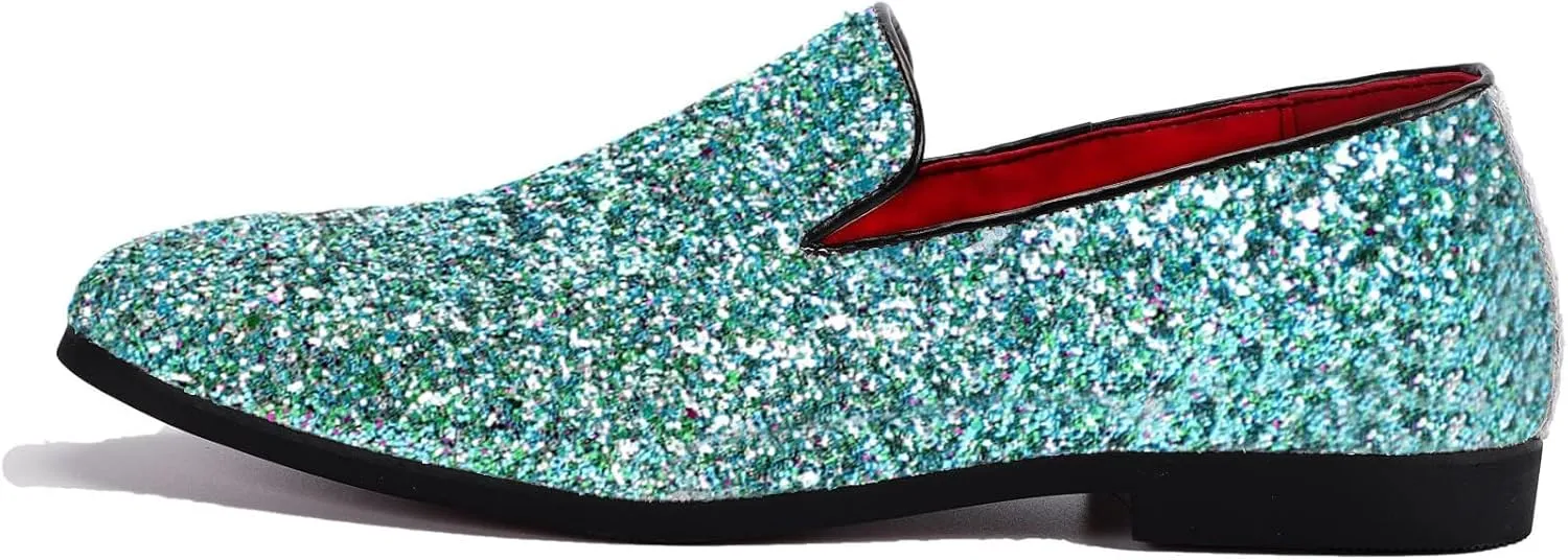 Mens Smoking Sparkling Slipper Metallic Sequins Textured Glitter Tuxedo Slip-on Prom Loafers Luxury Wedding Dress Shoes