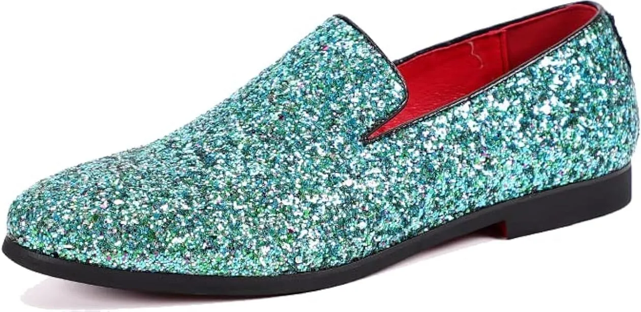 Mens Smoking Sparkling Slipper Metallic Sequins Textured Glitter Tuxedo Slip-on Prom Loafers Luxury Wedding Dress Shoes