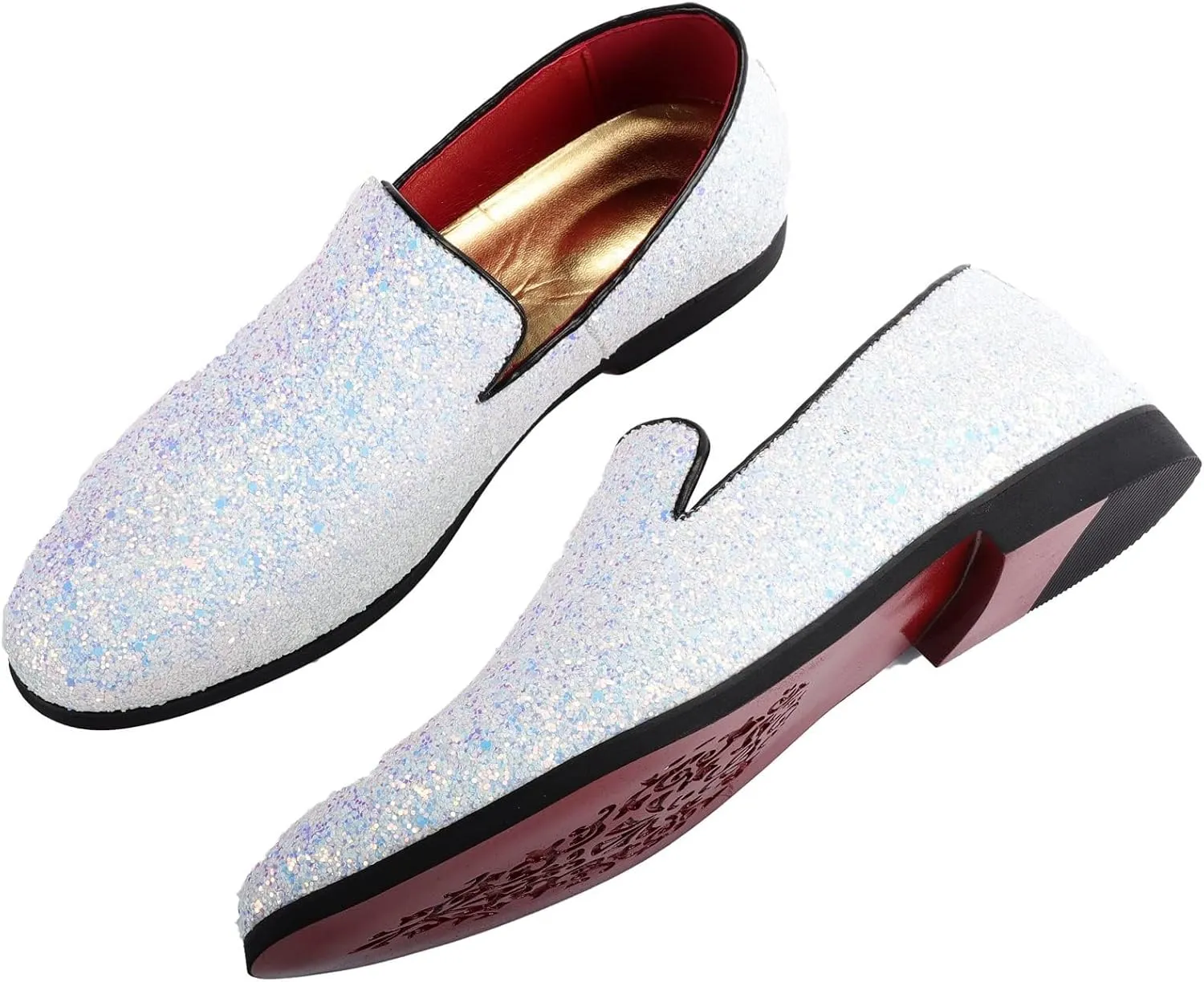 Mens Smoking Sparkling Slipper Metallic Sequins Textured Glitter Tuxedo Slip-on Prom Loafers Luxury Wedding Dress Shoes