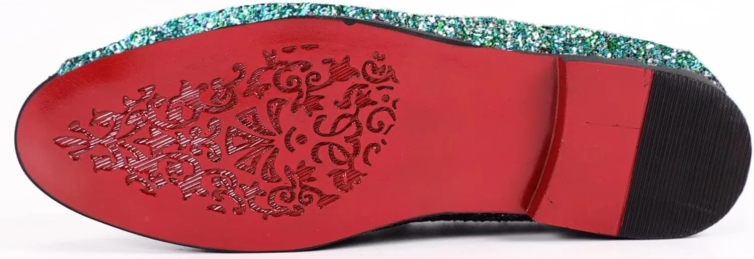 Mens Smoking Sparkling Slipper Metallic Sequins Textured Glitter Tuxedo Slip-on Prom Loafers Luxury Wedding Dress Shoes