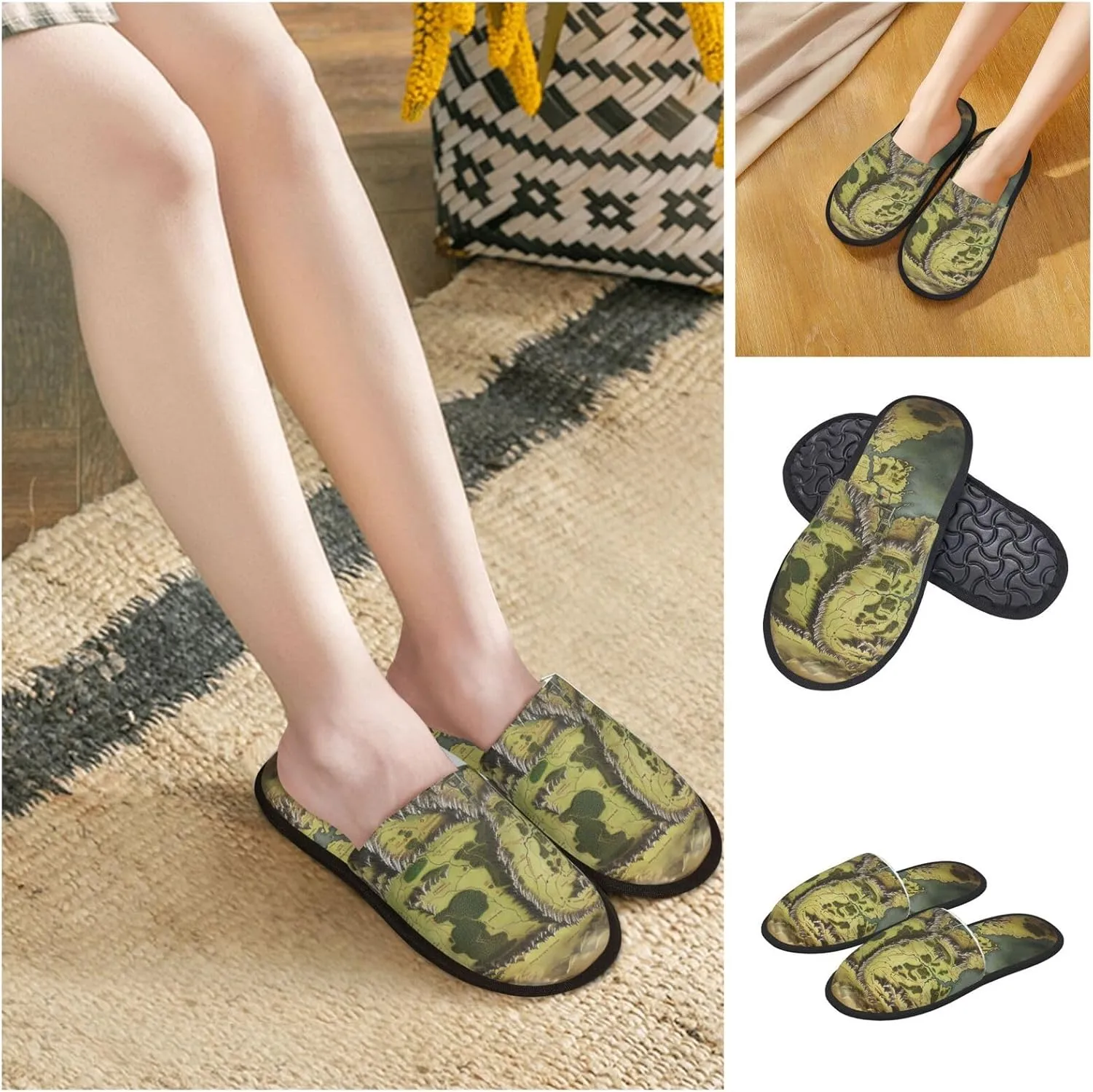 Middle Earth Map Women's Fuzzy Slippers Slip-on Slipper Soft Comfy Bedroom Slippers Non-slip House Shoes