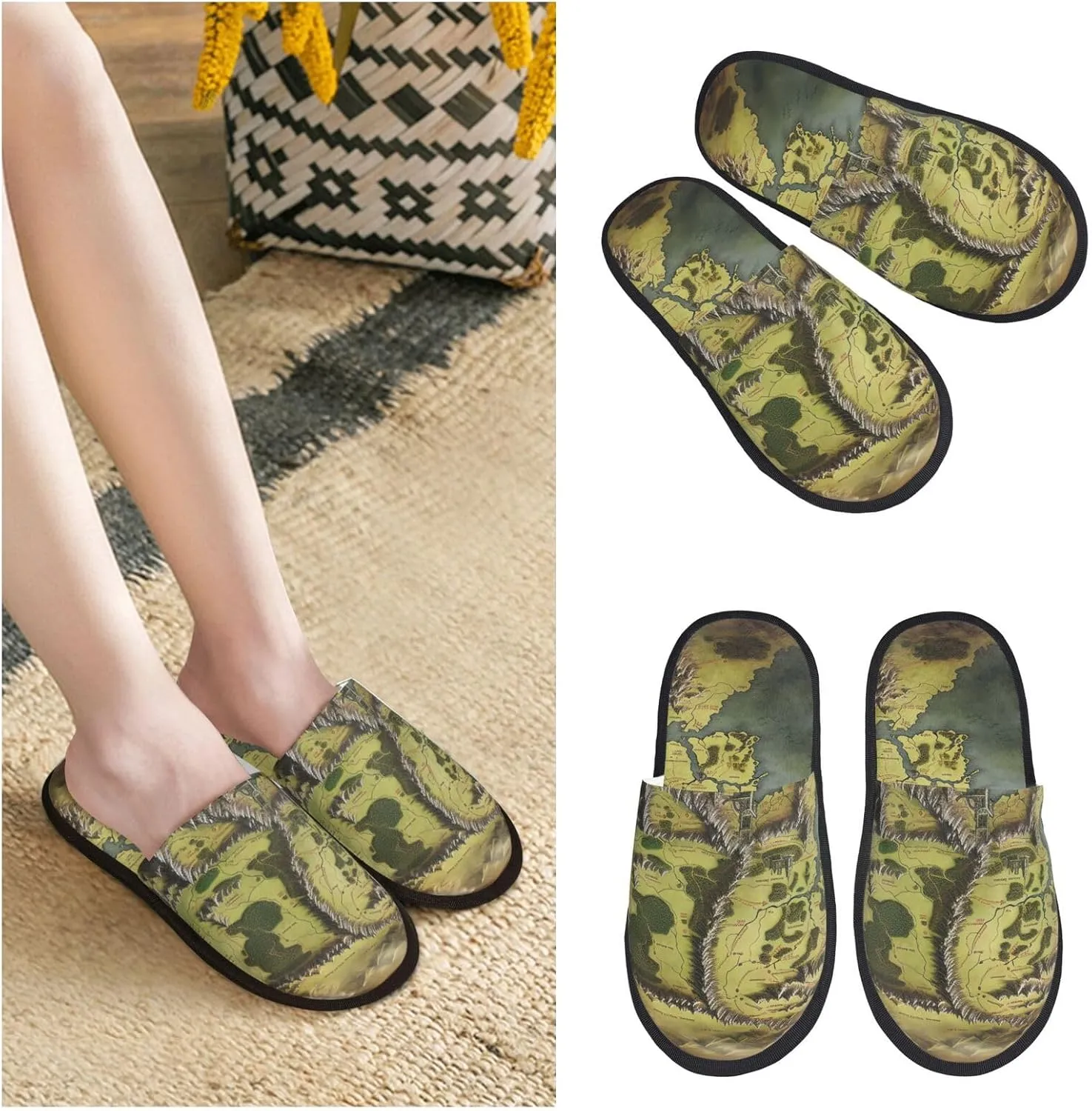 Middle Earth Map Women's Fuzzy Slippers Slip-on Slipper Soft Comfy Bedroom Slippers Non-slip House Shoes