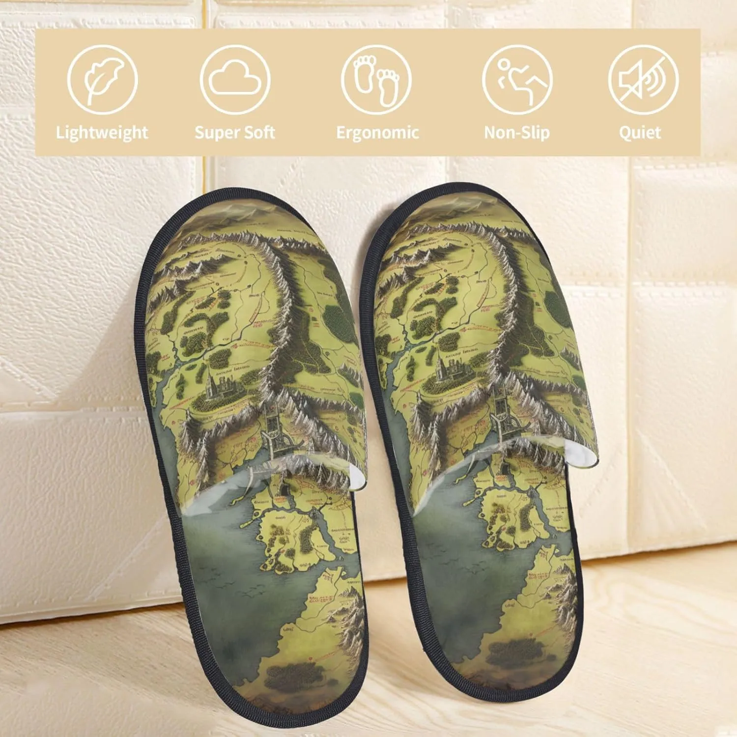 Middle Earth Map Women's Fuzzy Slippers Slip-on Slipper Soft Comfy Bedroom Slippers Non-slip House Shoes