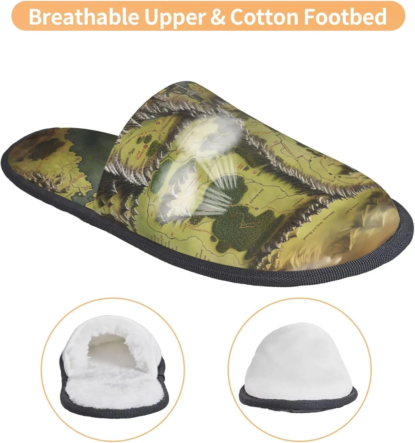 Middle Earth Map Women's Fuzzy Slippers Slip-on Slipper Soft Comfy Bedroom Slippers Non-slip House Shoes