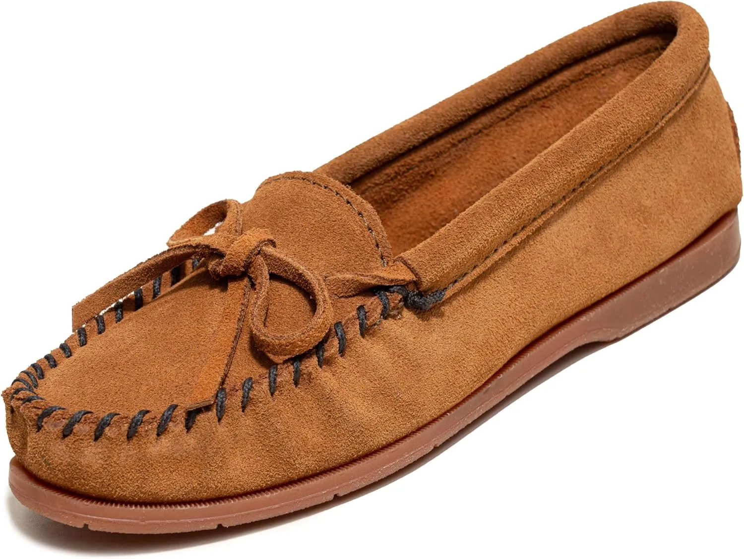 Minnetonka Women’s Tie Slip On —Moccasins for Women, Classic Leather Loafer Silhouette, Cushioned Footbed
