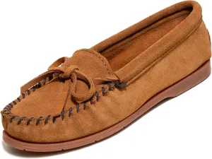 Minnetonka Women’s Tie Slip On —Moccasins for Women, Classic Leather Loafer Silhouette, Cushioned Footbed