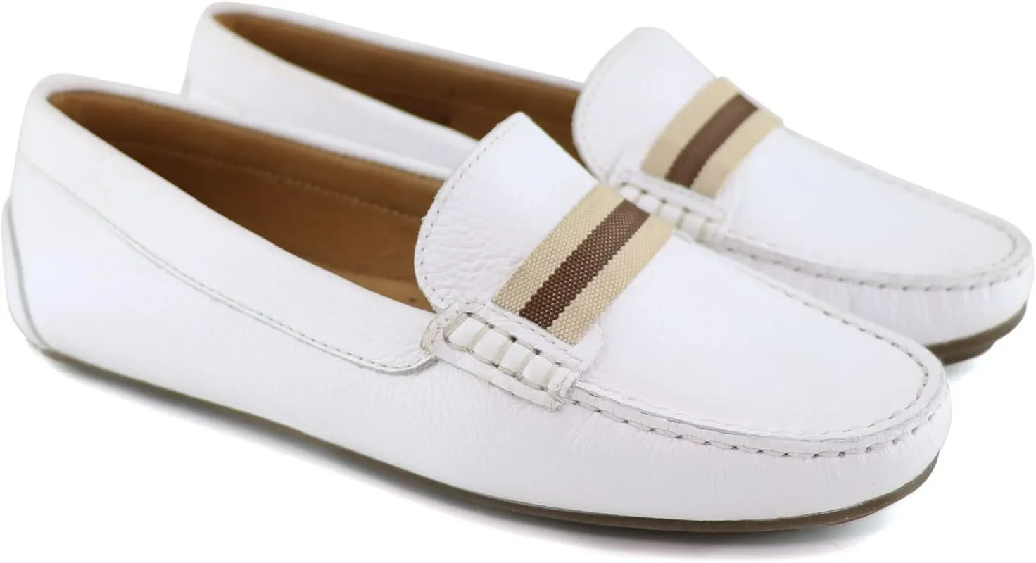 MJNY Womens Casual Comfortable Genuine Leather Lightweight Driving Moccasins Classic Fashion Webstrap Slip On Ladies Driving Loafer Flat Shoes