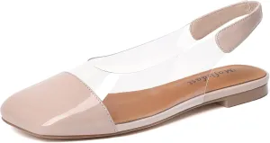 Mofirdast Clear Flats Sandals for Women Square Toe Slingback Flats with Transparent Ankle Strap for Work Weddings Parties