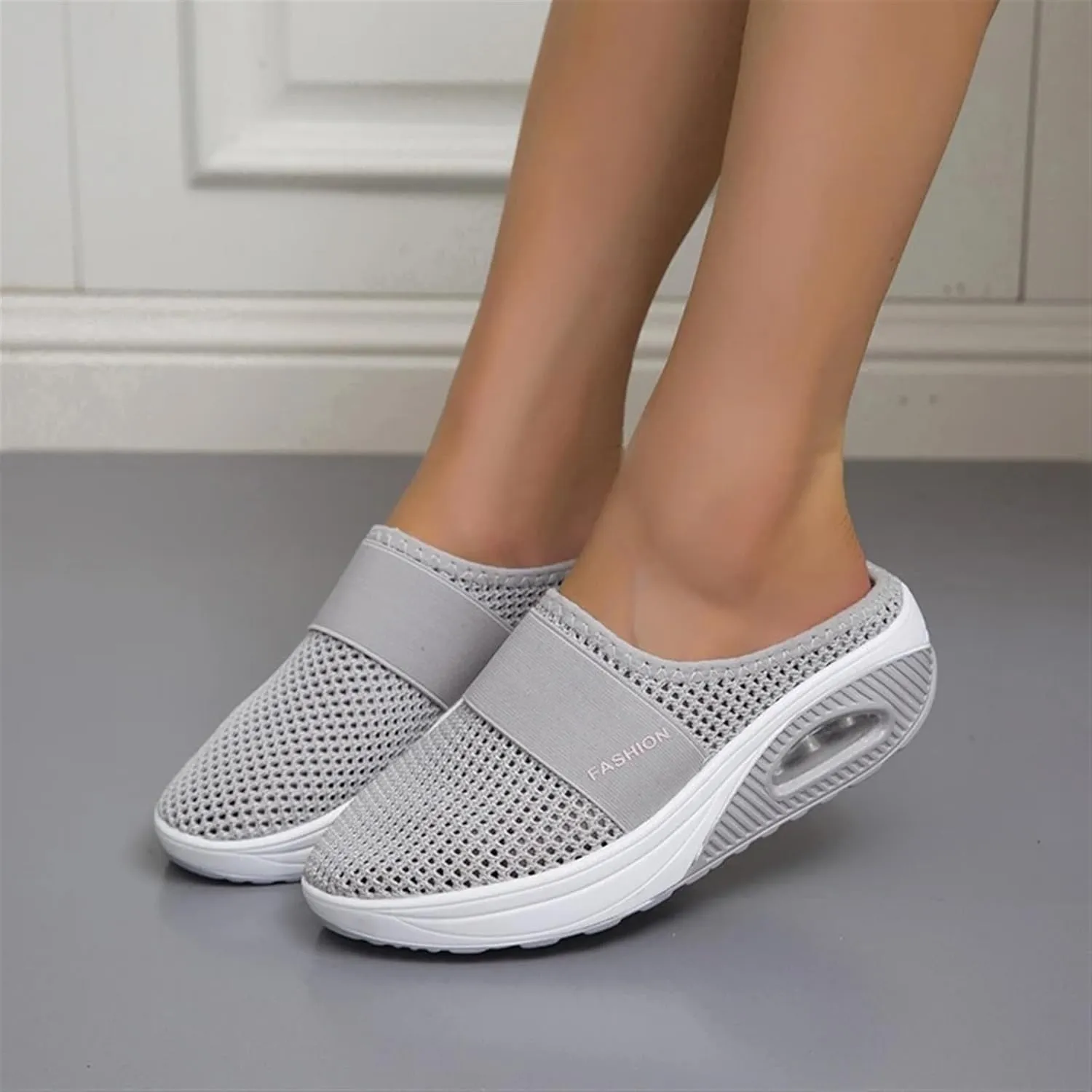 Mules for Women Breathable Mesh Walking Mules Sneakers Open Back Slip On Shoes Diabetic Air-Cushion Slip-On Walking Shoes Orthopedic Diabetic Slippers Closed Toe Slides Beach Sandals