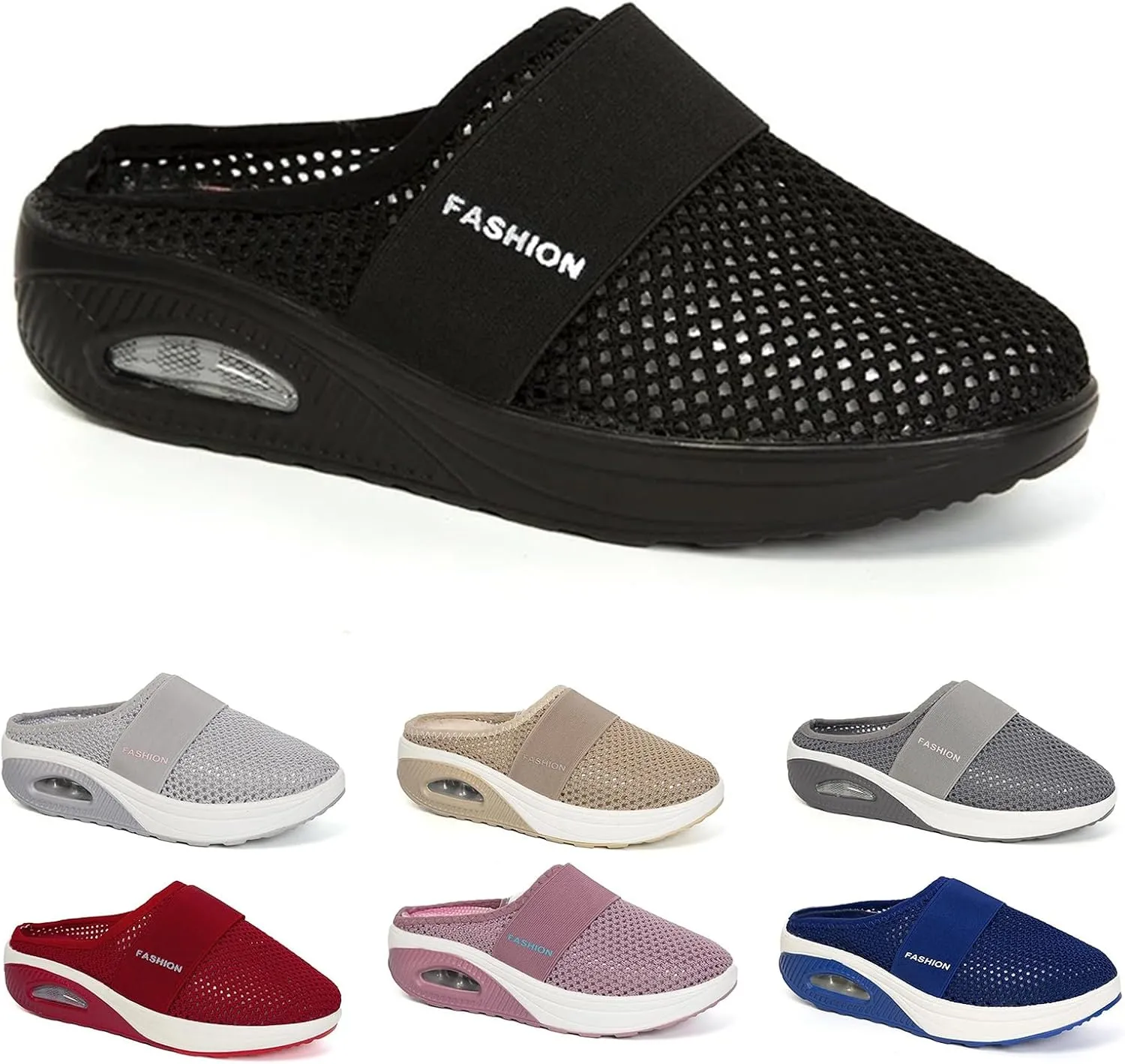 Mules for Women Breathable Mesh Walking Mules Sneakers Open Back Slip On Shoes Diabetic Air-Cushion Slip-On Walking Shoes Orthopedic Diabetic Slippers Closed Toe Slides Beach Sandals