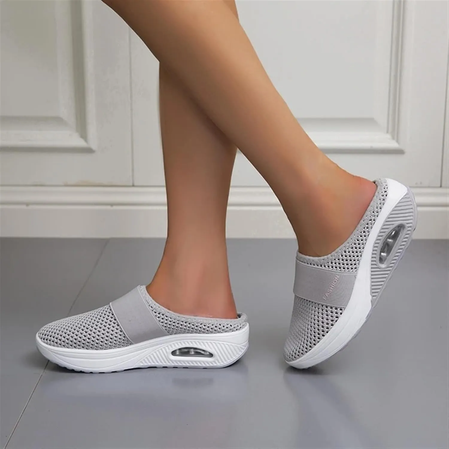 Mules for Women Breathable Mesh Walking Mules Sneakers Open Back Slip On Shoes Diabetic Air-Cushion Slip-On Walking Shoes Orthopedic Diabetic Slippers Closed Toe Slides Beach Sandals