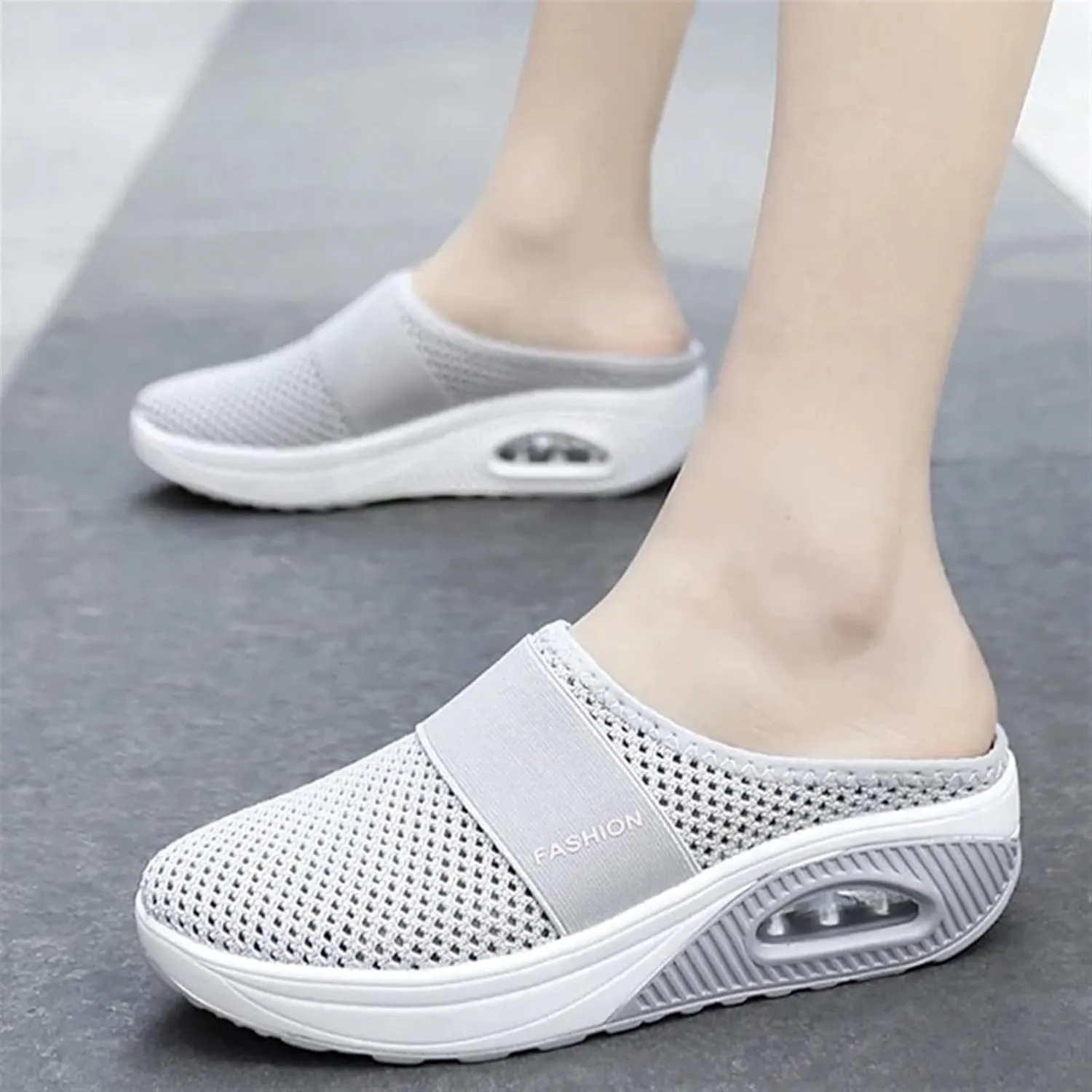 Mules for Women Breathable Mesh Walking Mules Sneakers Open Back Slip On Shoes Diabetic Air-Cushion Slip-On Walking Shoes Orthopedic Diabetic Slippers Closed Toe Slides Beach Sandals