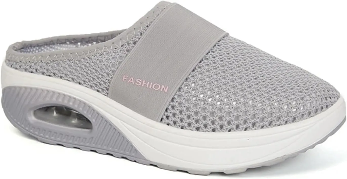 Mules for Women Breathable Mesh Walking Mules Sneakers Open Back Slip On Shoes Diabetic Air-Cushion Slip-On Walking Shoes Orthopedic Diabetic Slippers Closed Toe Slides Beach Sandals