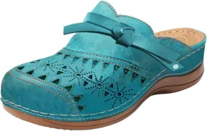 Mules for Women Clogs with Arch Support Slip on Shoes Vintage Closed Toe Comfortable Comfort Flat Snadals Hollow Casual Summer Wedge Sandals Flower Cross-Border Beach Sports Cute Slippers