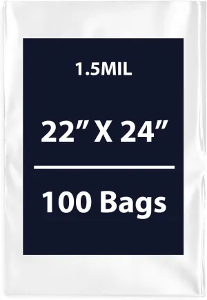 Multiple Sizes Clear Flat Poly Bags, 1.5Mil 22" X 24" & 100 Bags | Low-Density Polyethylene (LDPE), Flat Open Top Plastic Packaging Packing | Flexible and Durable Plastic Bags