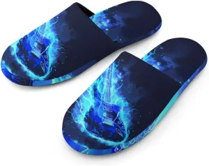 Music Blue Electric Guitar Men's House Shoes Cotton Slippers Warm Bedroom Shoes Soft Slipper for Indoor Outdoor