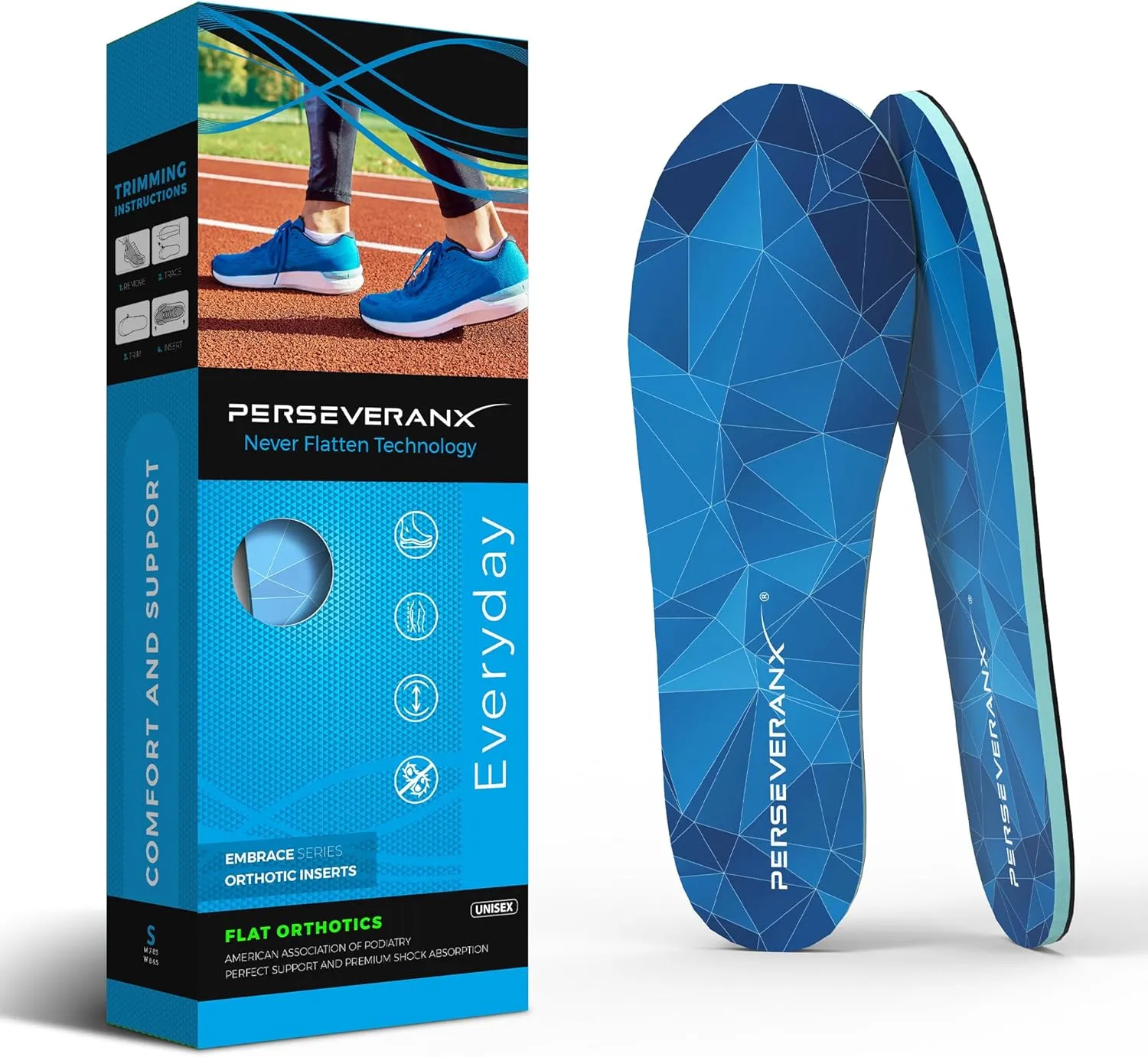 Never Flatten Flat Insoles Men & Women - Extra Shock Absorption Flat Inserts with No Arch Support - Shoe Inserts Men for Walking & Standing & Running 1/8" Thickness