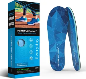 Never Flatten Flat Insoles Men & Women - Extra Shock Absorption Flat Inserts with No Arch Support - Shoe Inserts Men for Walking & Standing & Running 1/8" Thickness