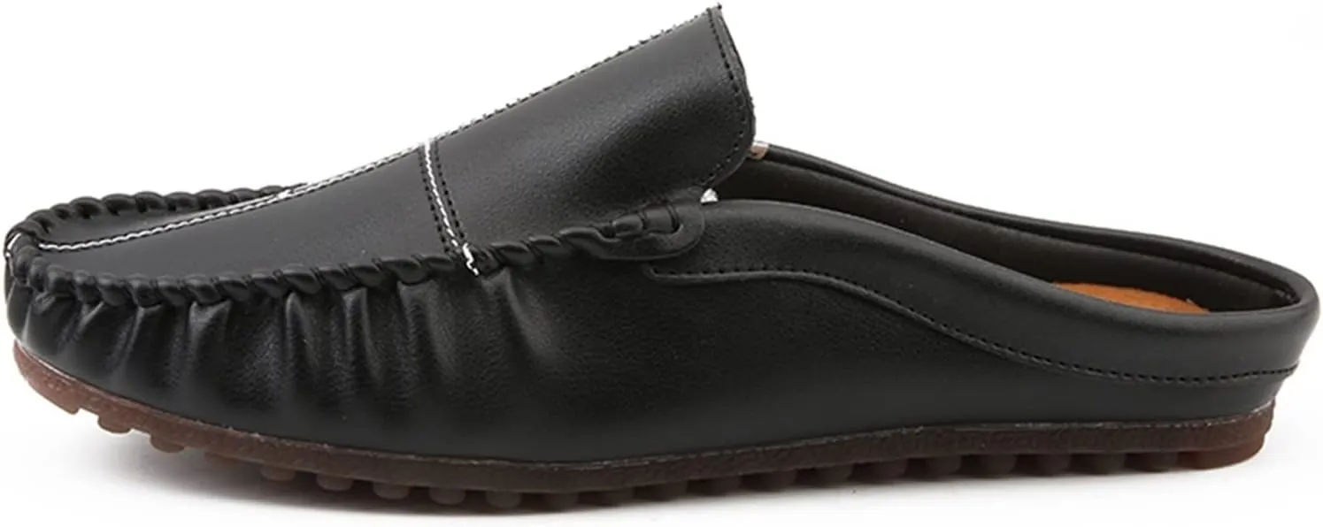 New Mens Loafers Stitching Details Backless Moccasins Shoes Vegan Leather Flat Heel Slip Resistant Flexible Outdoor Party Slip-ons
