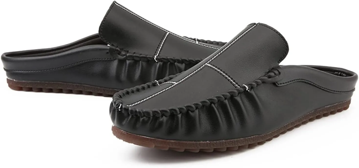 New Mens Loafers Stitching Details Backless Moccasins Shoes Vegan Leather Flat Heel Slip Resistant Flexible Outdoor Party Slip-ons