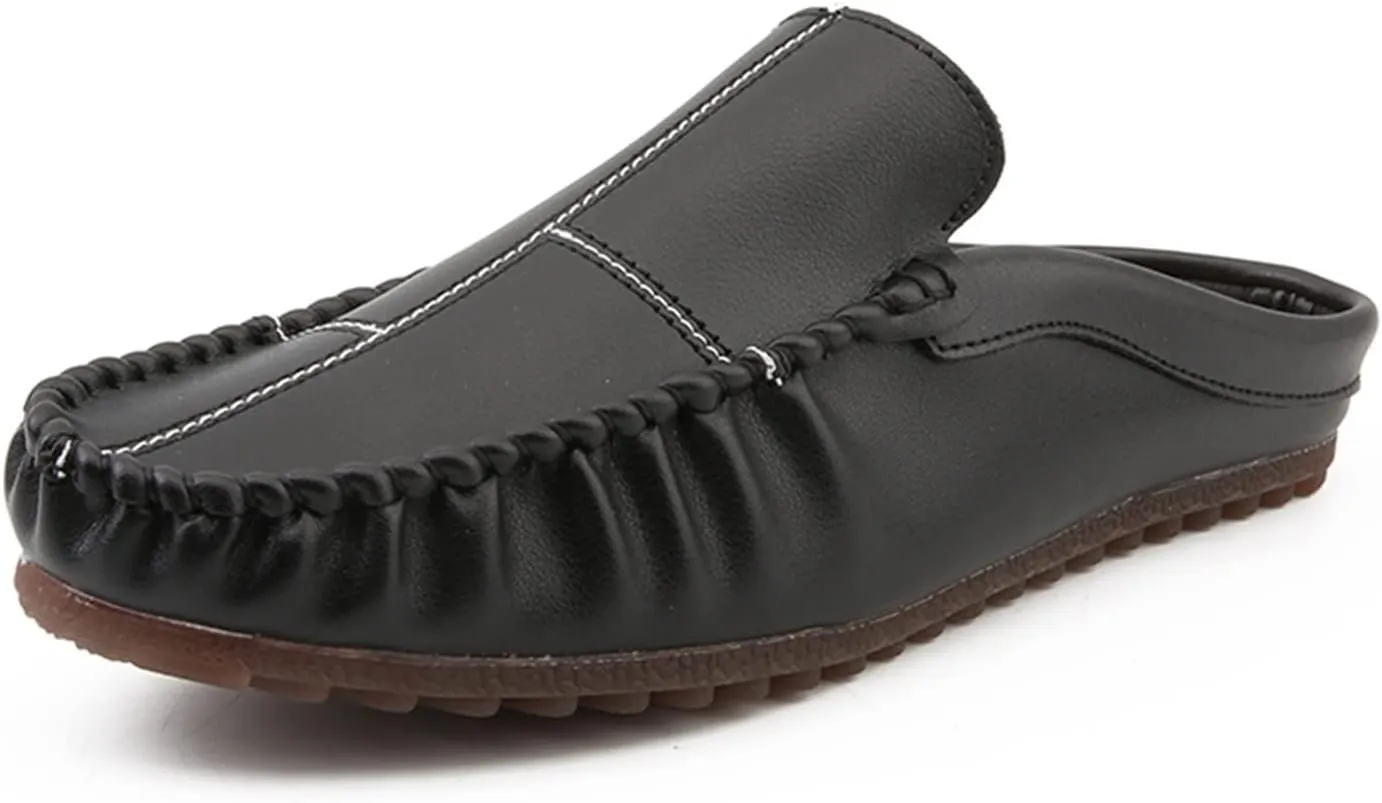 New Mens Loafers Stitching Details Backless Moccasins Shoes Vegan Leather Flat Heel Slip Resistant Flexible Outdoor Party Slip-ons