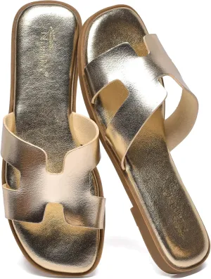 NianEr Womens Microfiber Leather Comfort Foam Rhinestone Glitter Sparkly Dress Flip Flop Sandals Summer Cute Flat Slides