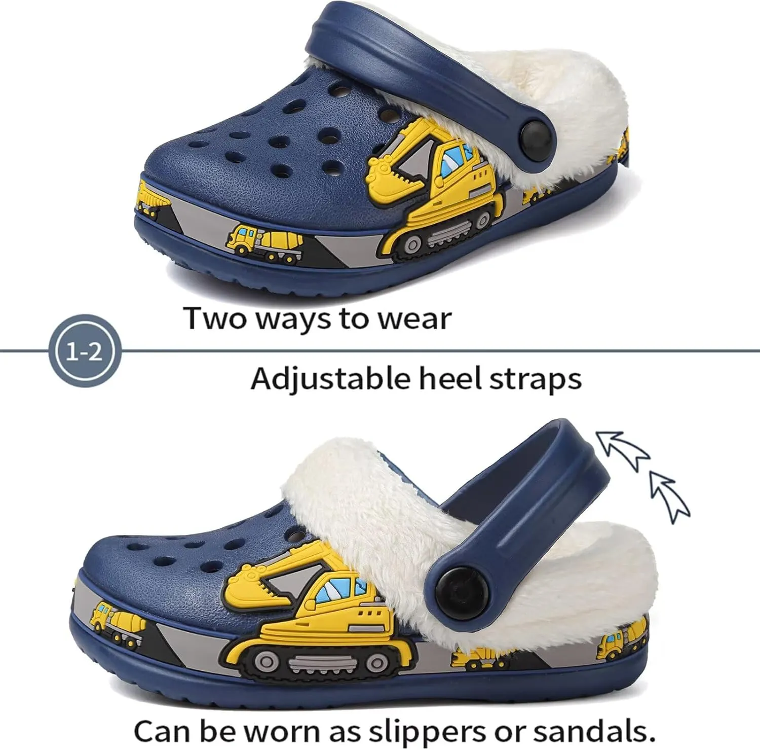 OHSNMAKSL Toddler Lined Clog Slippers Winter Garden Sandals Kids House Shoes Warm Slip On Sneakers Cartoon Slides for Boys and Girls Children Indoor Outdoor