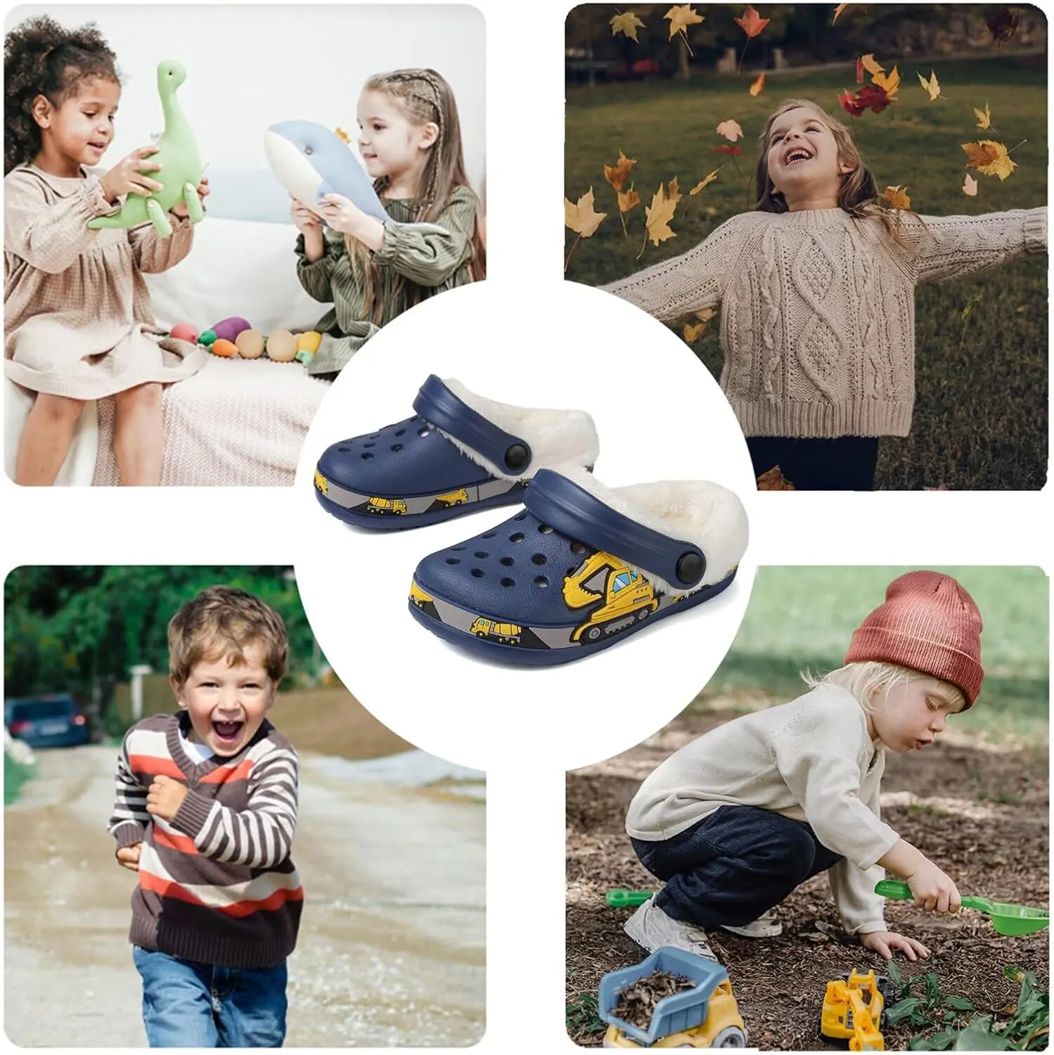OHSNMAKSL Toddler Lined Clog Slippers Winter Garden Sandals Kids House Shoes Warm Slip On Sneakers Cartoon Slides for Boys and Girls Children Indoor Outdoor