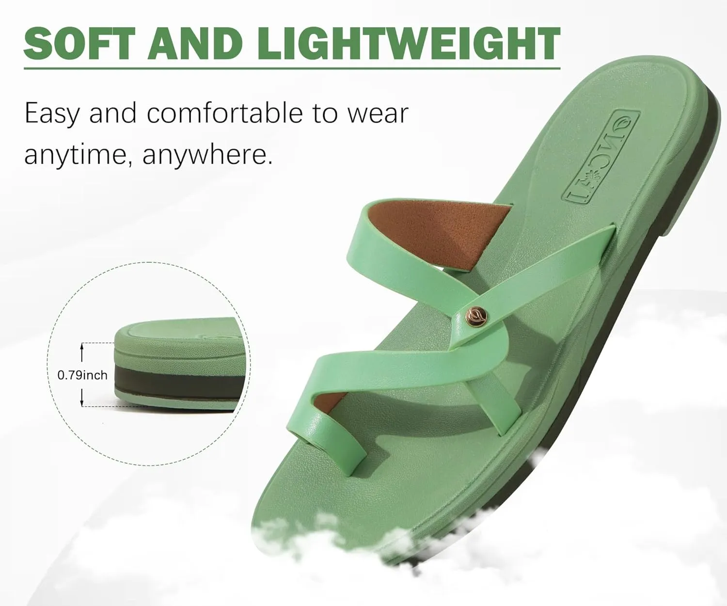 ONCAI Flat Sandals for Women Trendy Square Open Split-Toe Ring Summer Dressy Cross Strappy Slides Sandles with Slip-on Rubber Soles