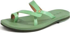 ONCAI Flat Sandals for Women Trendy Square Open Split-Toe Ring Summer Dressy Cross Strappy Slides Sandles with Slip-on Rubber Soles