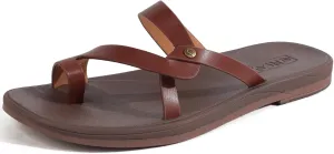 ONCAI Flat Sandals for Women Trendy Square Open Split-Toe Ring Summer Dressy Cross Strappy Slides Sandles with Slip-on Rubber Soles