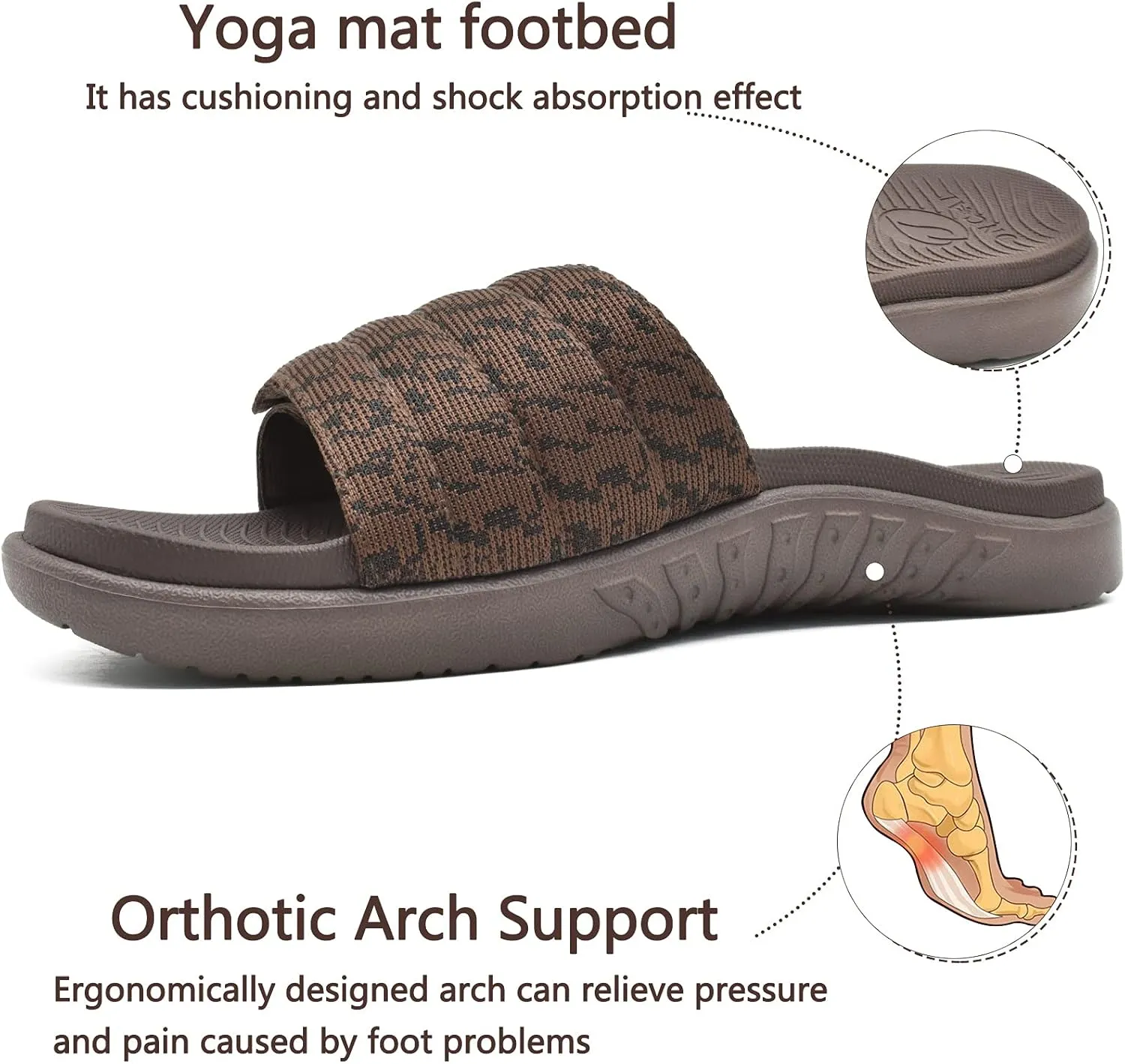 ONCAI Mens Sandals, Arch Support Sport Slides Open Toe Adjustable Straps Orthotic Cushioned Footbed for Plantar Fasciitis Rubber Soles Size 7.5-15